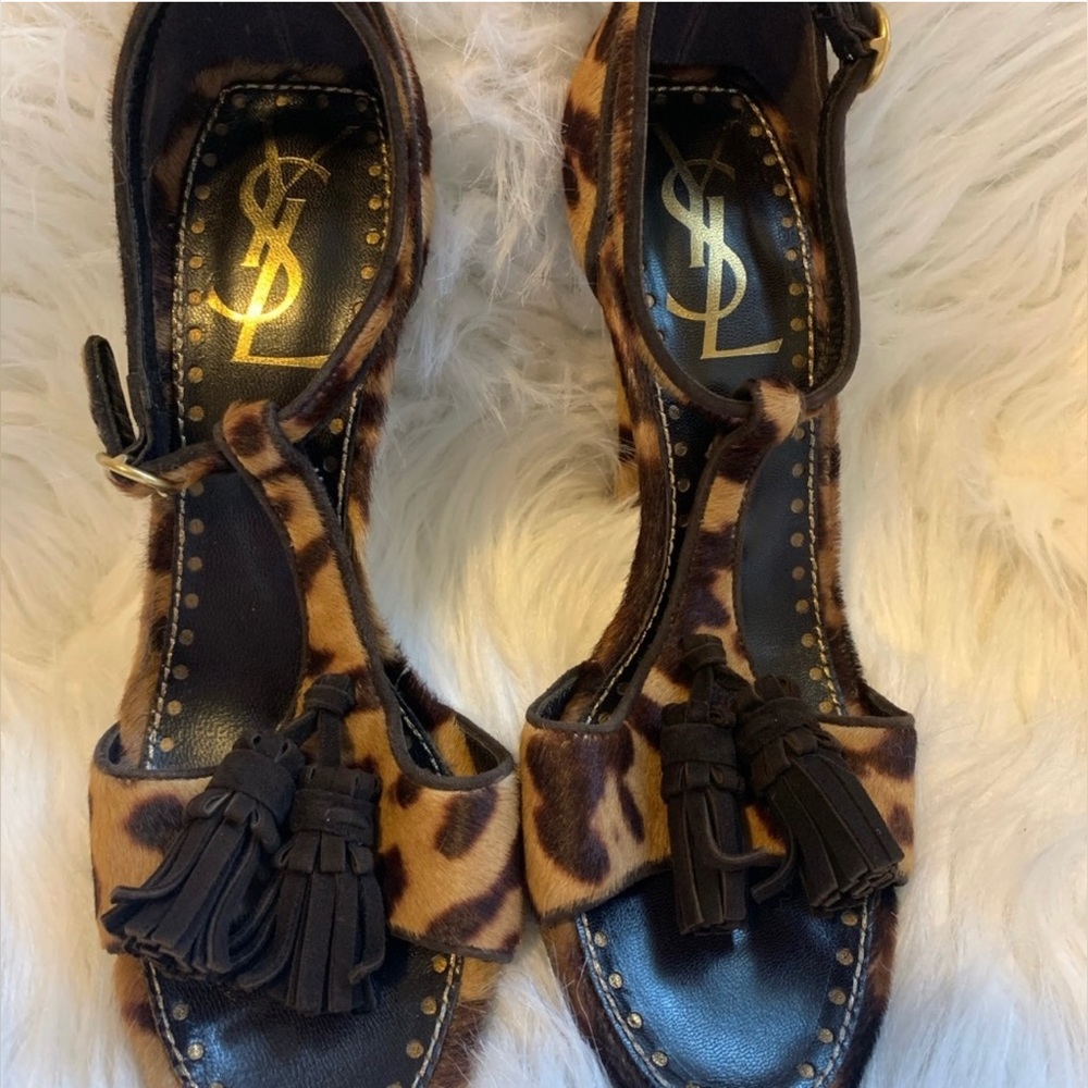 YSL Calf Hair Leopard heels